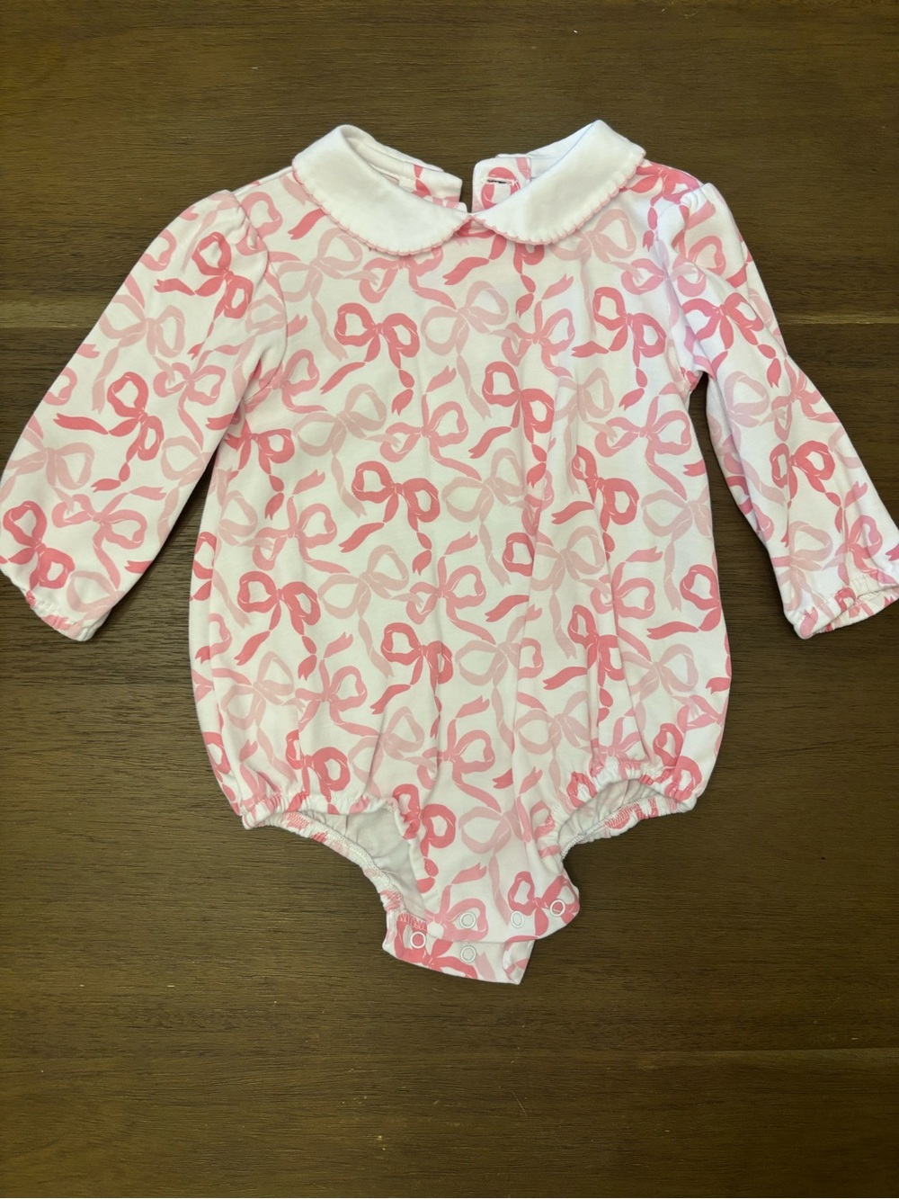 Little English Pink Bow-Print Long-Sleeve One-Piece